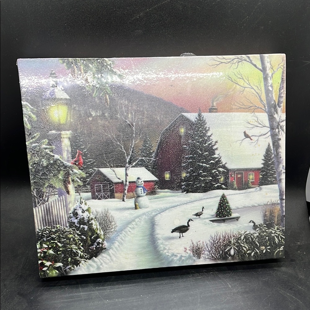 Winter Barn Holiday Canvas Wall Art - Red & White